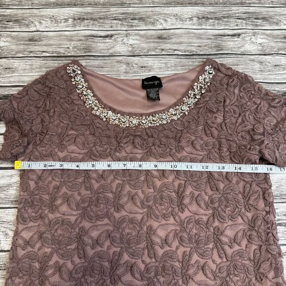 la vanya Women's Lace Overlay Jeweled Neck Tee T Shirt S SM Small Purple Stretch - Picture 8 of 12